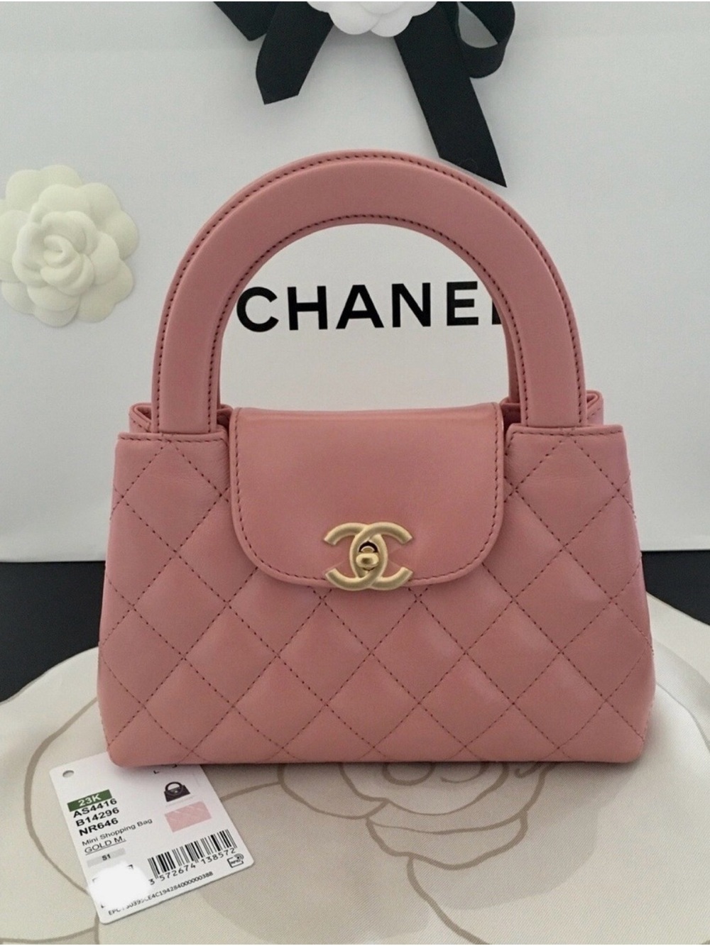 CHANEL PINK SHINY AGED CALFSKIN LEATHER NANO TOP HANDLE SMALL SHOPPING BAG